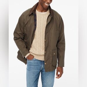J. Crew Olive Jacket Waxed with Brown Collar